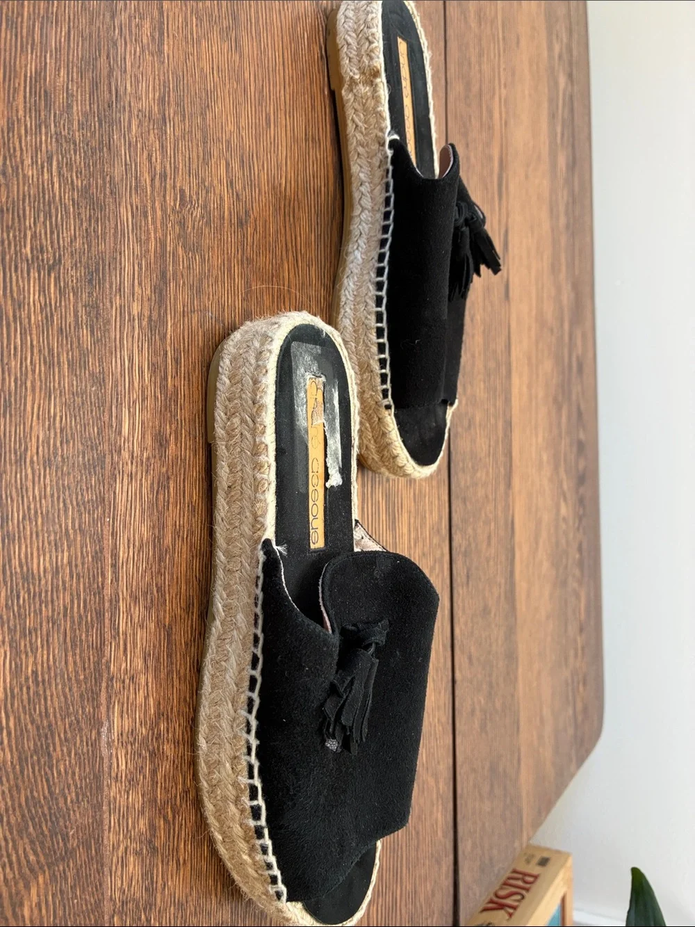 Andre Assous Black Suede Tassel Espadrille Slide